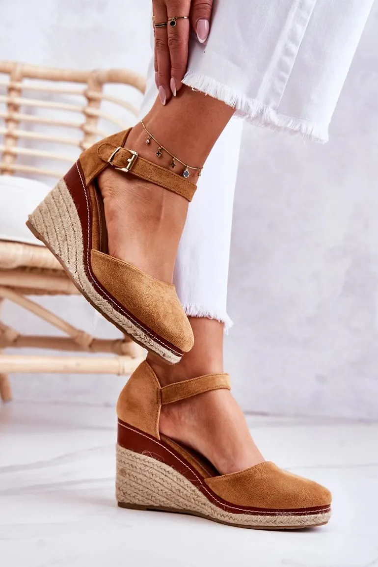 Damskie Espadryle Na Koturnie Brązowe Tamarill