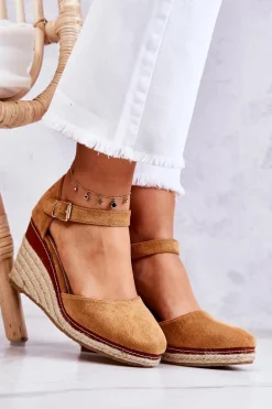 Damskie Espadryle Na Koturnie Brązowe Tamarill