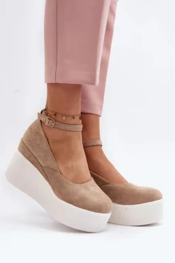 Damskie Espadryle Na Koturnie Beżowe Malla