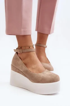 Damskie Espadryle Na Koturnie Beżowe Malla