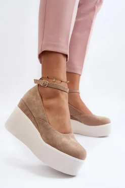 Damskie Espadryle Na Koturnie Beżowe Malla