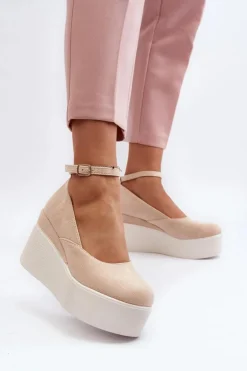 Damskie Espadryle Na Koturnie Jasnobeżowe Malla