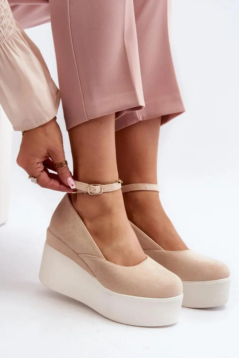 Damskie Espadryle Na Koturnie Jasnobeżowe Malla