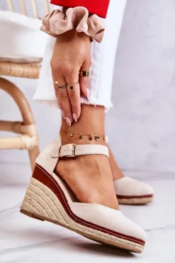 Damskie Espadryle Na Koturnie Beżowe Tamarill