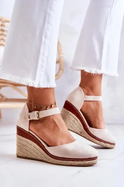 Damskie Espadryle Na Koturnie Beżowe Tamarill