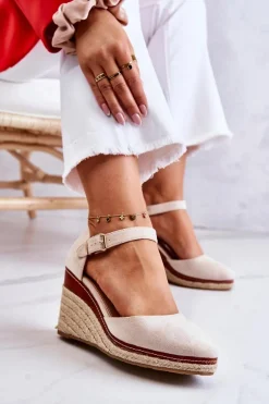 Damskie Espadryle Na Koturnie Beżowe Tamarill