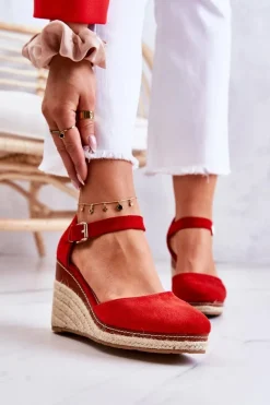 Damskie Espadryle Na Koturnie Czerwone Tamarill