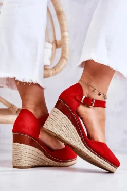 Damskie Espadryle Na Koturnie Czerwone Tamarill