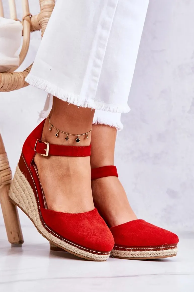 Damskie Espadryle Na Koturnie Czerwone Tamarill