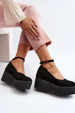 Damskie Espadryle Na Koturnie Czarne Malla