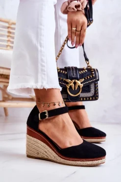 Damskie Espadryle Na Koturnie Czarne Tamarill