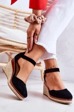 Damskie Espadryle Na Koturnie Czarne Tamarill