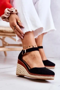 Damskie Espadryle Na Koturnie Czarne Tamarill