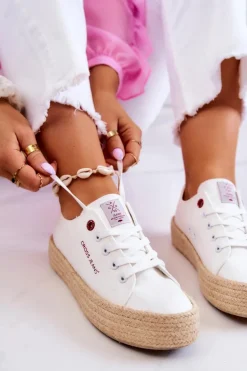 Damskie Espadryle Na Platformie Cross Jeans JJ2R4013C Białe