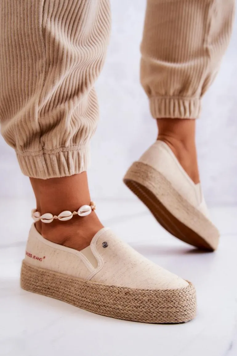 Damskie Espadryle Na Platformie Cross Jeans JJ2R4014C Beżowe