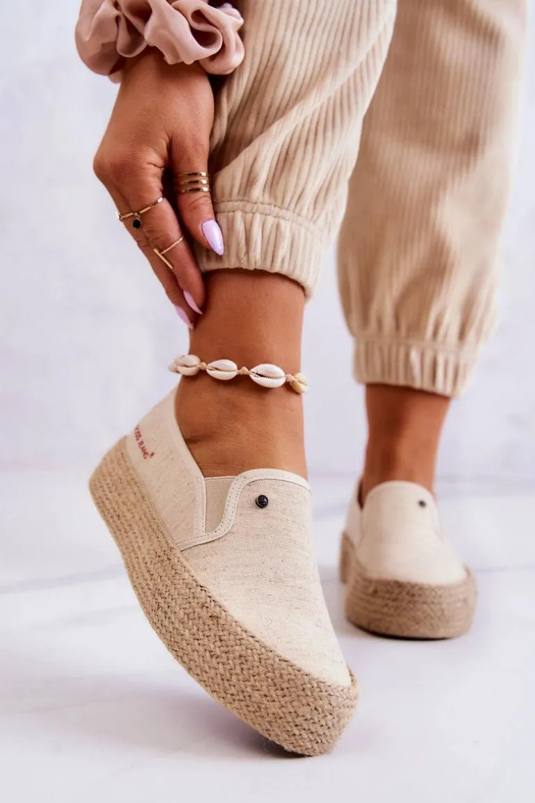 Damskie Espadryle Na Platformie Cross Jeans JJ2R4014C Beżowe