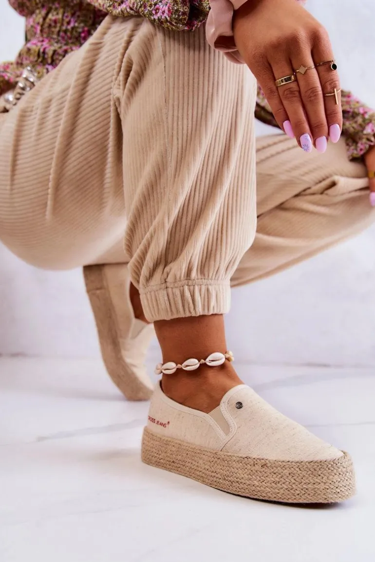 Damskie Espadryle Na Platformie Cross Jeans JJ2R4014C Beżowe