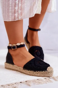 Damskie Espadryle Na Plecionej Platformie Czarne Calise