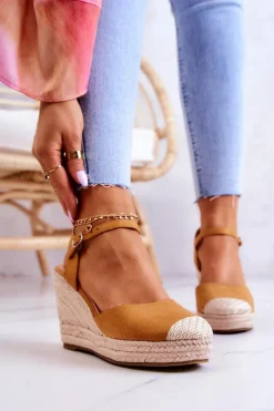 Damskie Espadryle Na Plecionej Platformie Camel Canillo