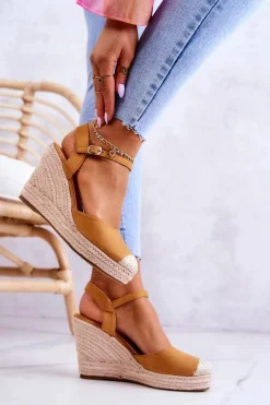 Damskie Espadryle Na Plecionej Platformie Camel Canillo