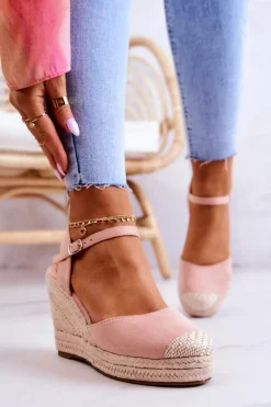 Damskie Espadryle Na Plecionej Platformie Różowe Canillo