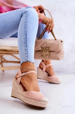 Damskie Espadryle Na Plecionej Platformie Różowe Canillo