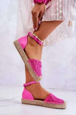 Damskie Espadryle Na Plecionej Platformie Fuksja Calise