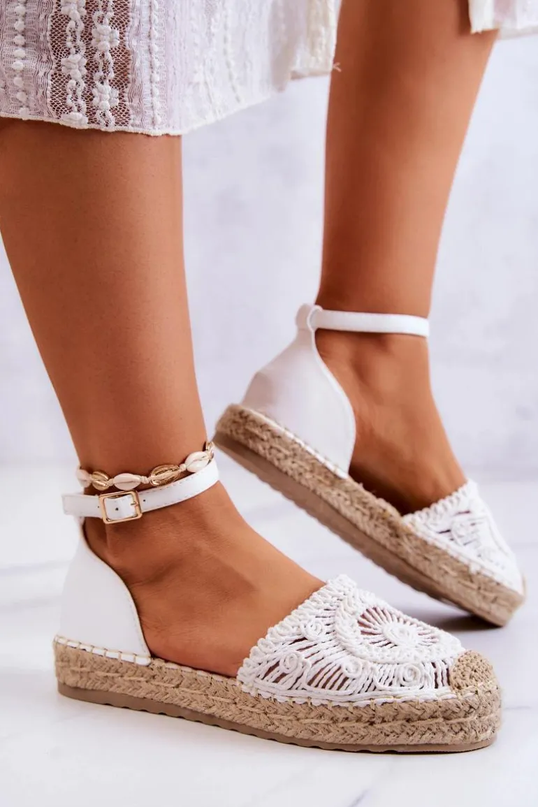 Damskie Espadryle Na Plecionej Platformie Białe Calise