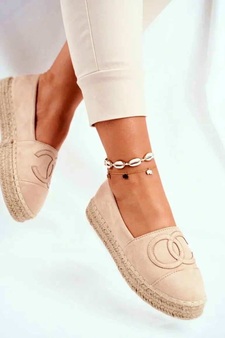 Damskie Espadryle Na Słomkowej Platformie Beżowe Febi