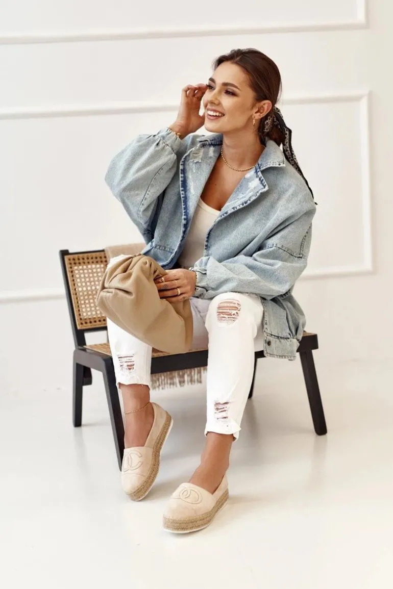 Damskie Espadryle Na Słomkowej Platformie Beżowe Febi