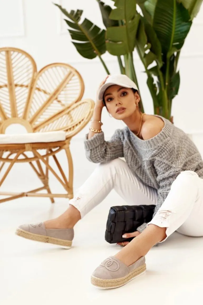 Damskie Espadryle Na Słomkowej Platformie Szare Febi