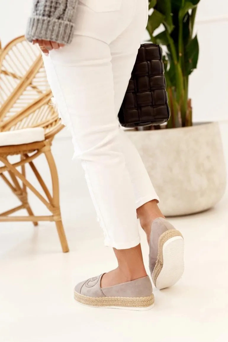 Damskie Espadryle Na Słomkowej Platformie Szare Febi