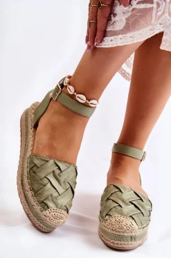 Damskie Espadryle Sandały Na Platformie Zielone Susane