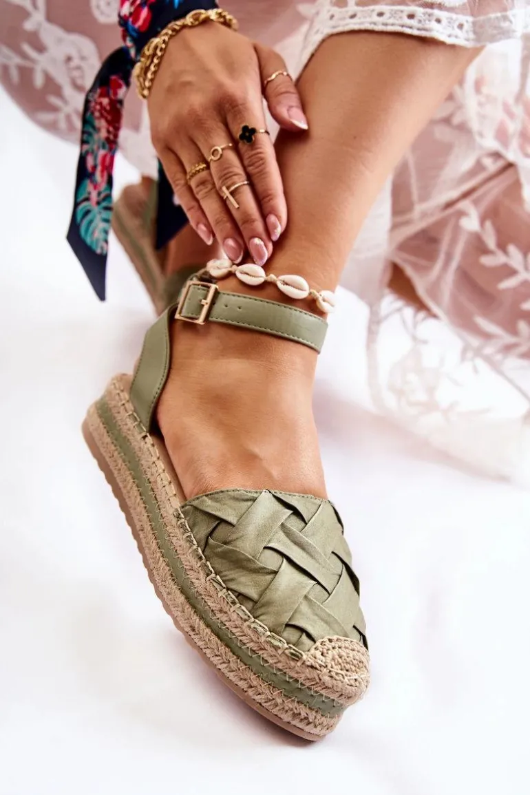 Damskie Espadryle Sandały Na Platformie Zielone Susane