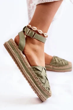 Damskie Espadryle Sandały Na Platformie Zielone Susane