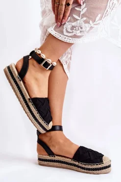 Damskie Espadryle Sandały Na Platformie Czarne Susane