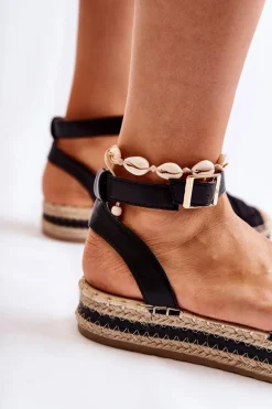 Damskie Espadryle Sandały Na Platformie Czarne Susane