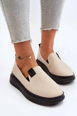 Damskie Espadryle Skórzane Na Platformie Beżowe Tigera