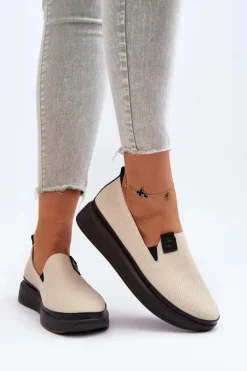 Damskie Espadryle Skórzane Na Platformie Beżowe Tigera