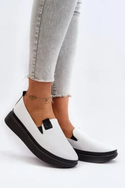 Damskie Espadryle Skórzane Na Platformie Białe Tigera