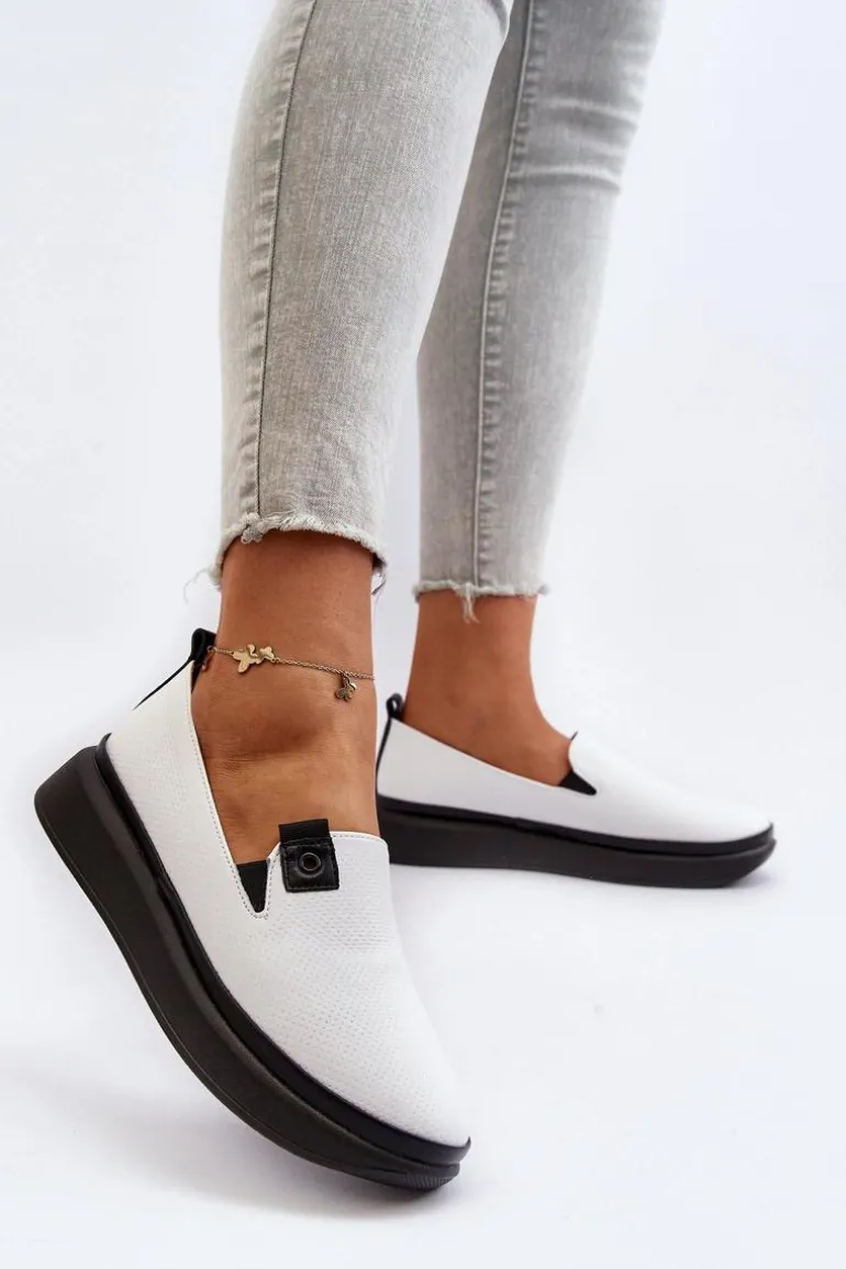 Damskie Espadryle Skórzane Na Platformie Białe Tigera