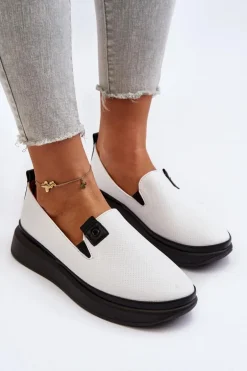Damskie Espadryle Skórzane Na Platformie Białe Tigera
