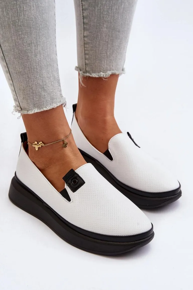 Damskie Espadryle Skórzane Na Platformie Białe Tigera