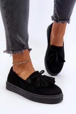 Damskie Espadryle Z Frędzlami Czarne Elorvia