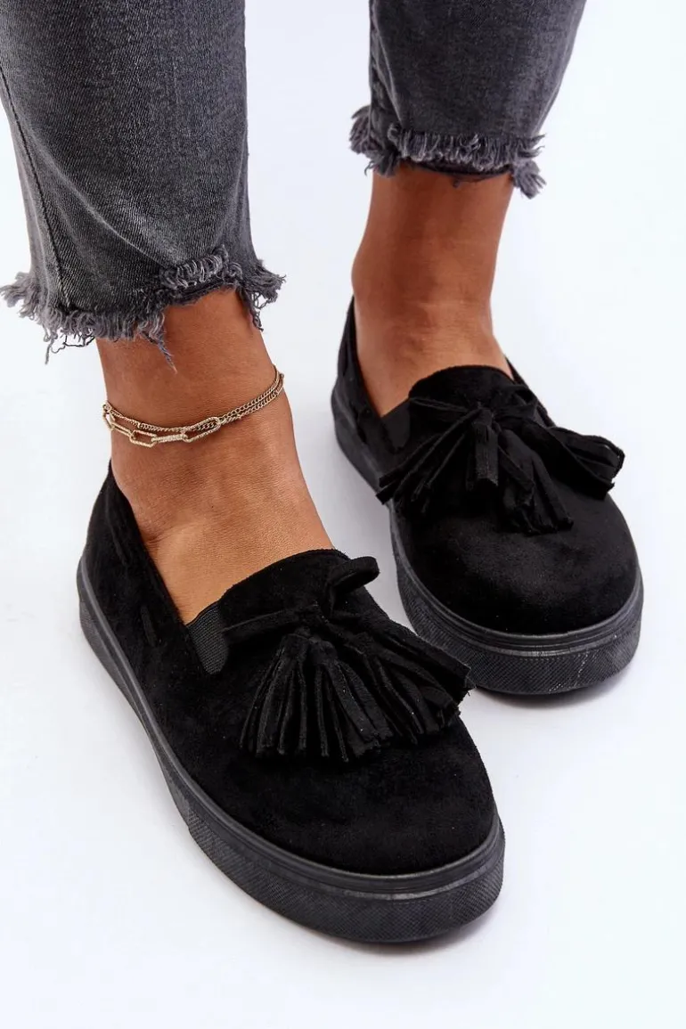 Damskie Espadryle Z Frędzlami Czarne Elorvia