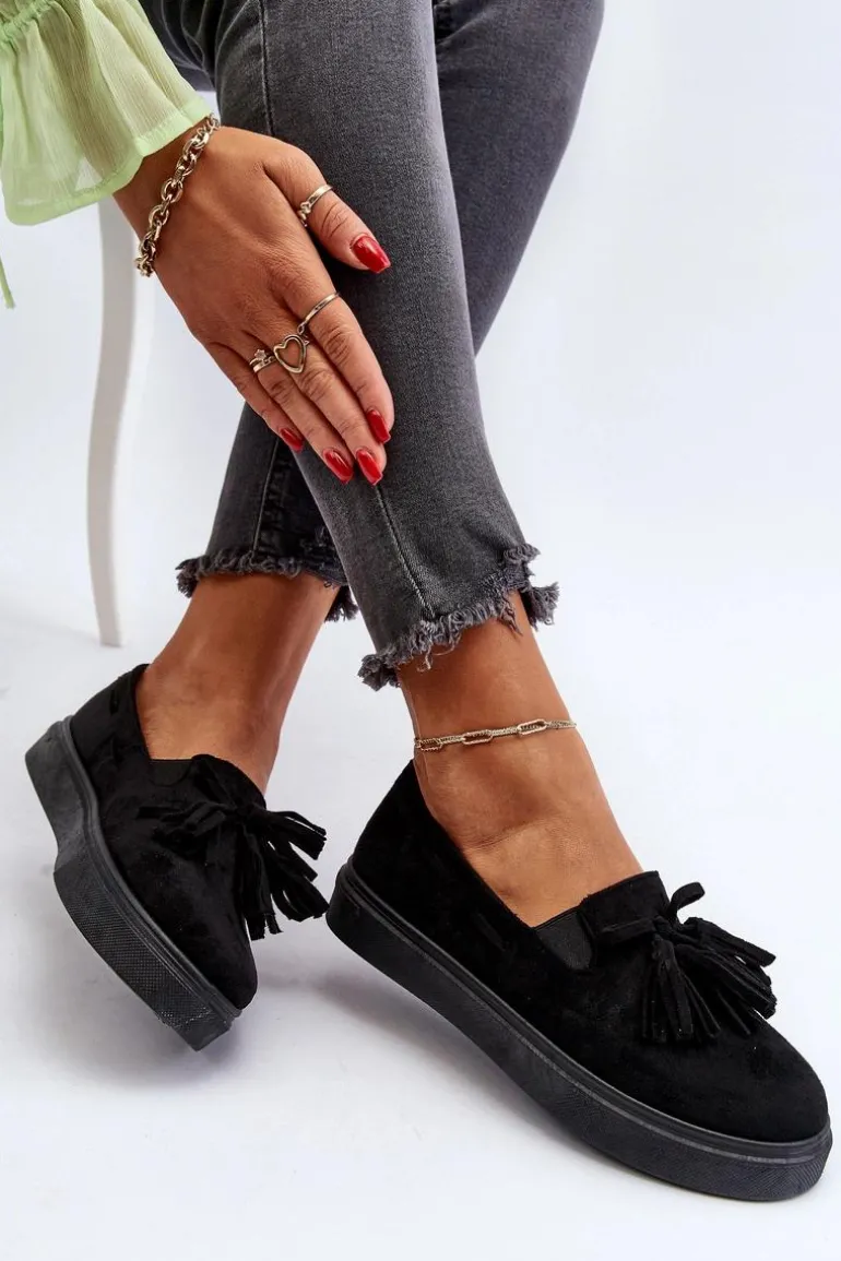 Damskie Espadryle Z Frędzlami Czarne Elorvia