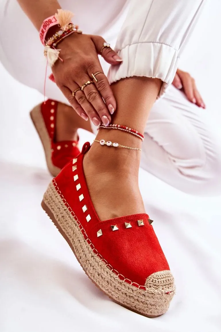 Damskie Espadryle Z Ćwiekami Czerwone Laross