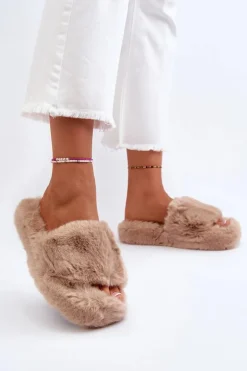 Damskie Futrzane Kapcie Beżowe Stepia
