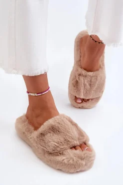 Damskie Futrzane Kapcie Beżowe Stepia