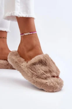 Damskie Futrzane Kapcie Beżowe Stepia